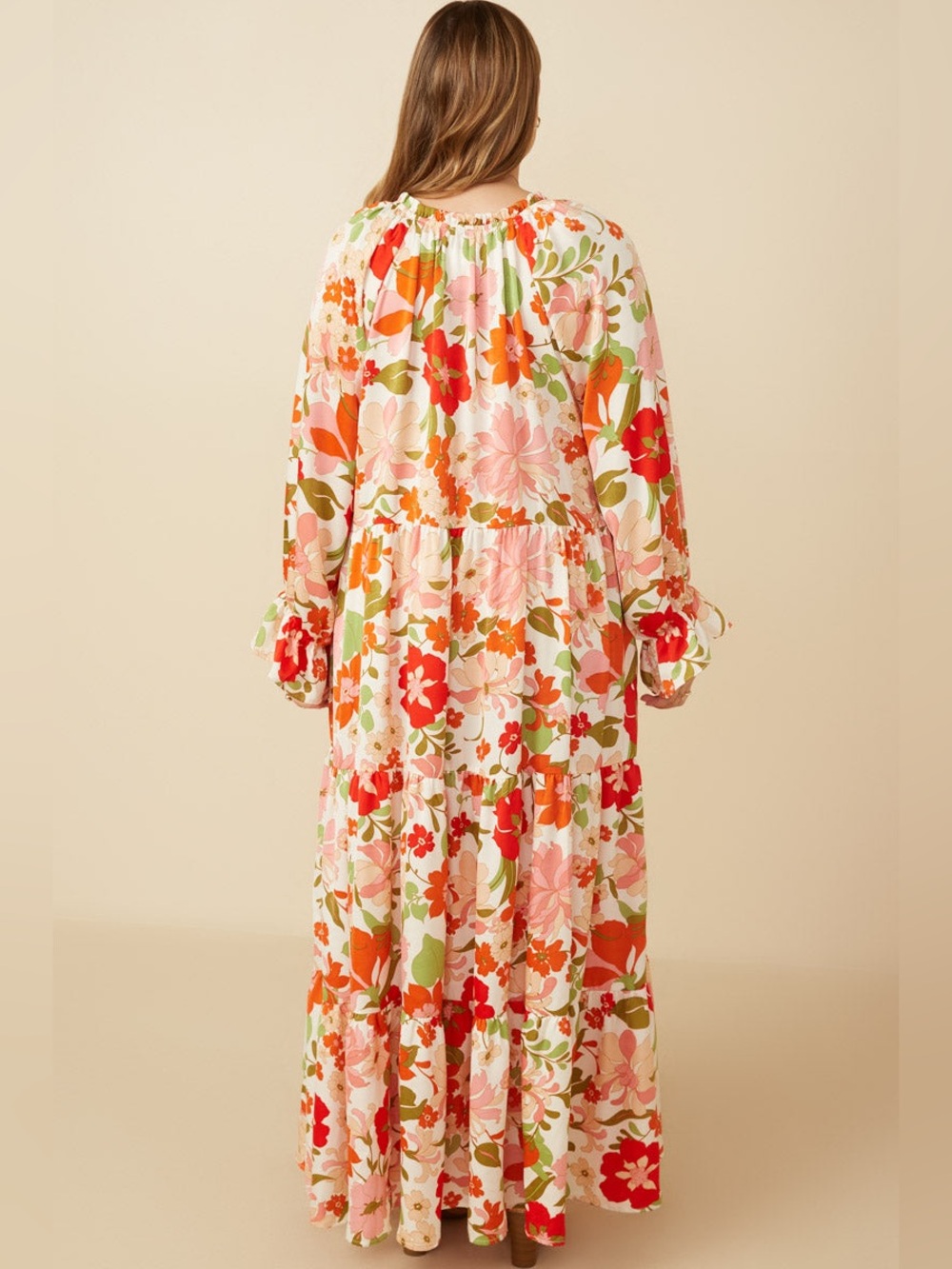 Hayden LA Satin Floral Tie Neck Tiered Maxi Dress - Picture 8 of 14